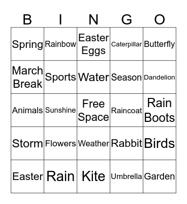 Spring - School Age Children Bingo Card