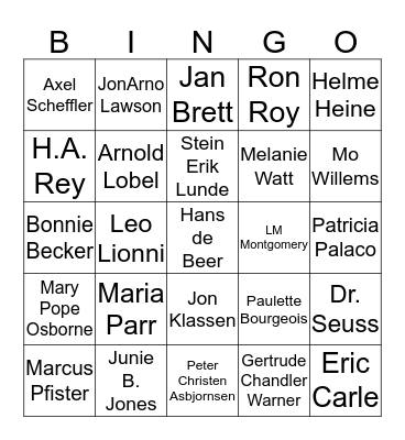 Olympic Authors Bingo Card