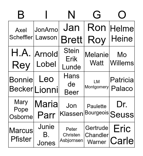 Olympic Authors Bingo Card