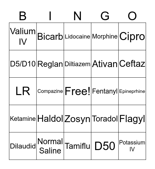 Drug Shortage Bingo Card