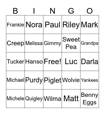 Family Bingo Card