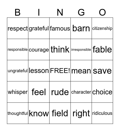 unit 4 Bingo Card