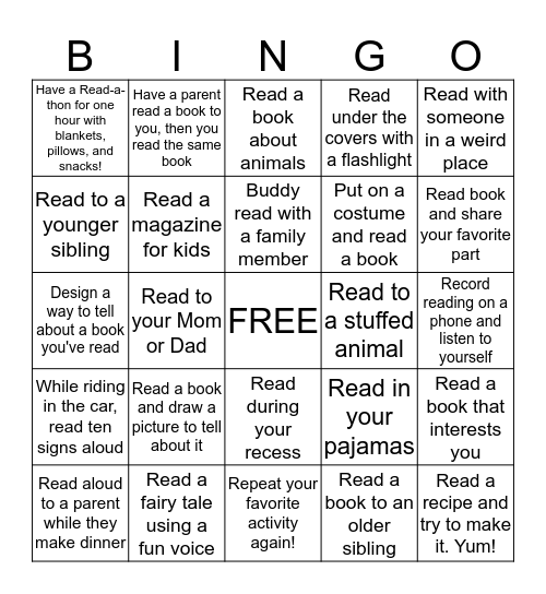 Reading Bingo Week #2 Bingo Card