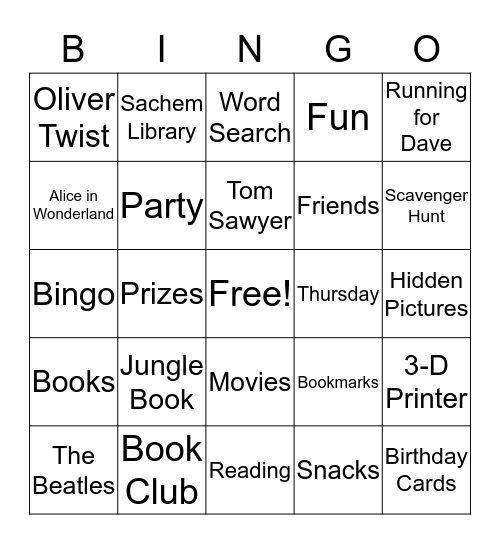 Book Club Bingo Card