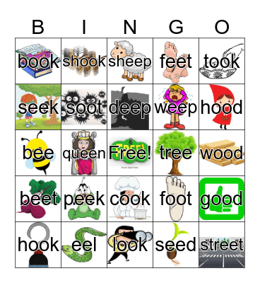 Double vowel (ee and short oo) BINGO Card