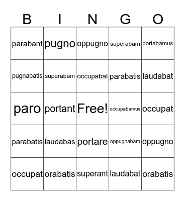 Latin Verbs Bingo Card