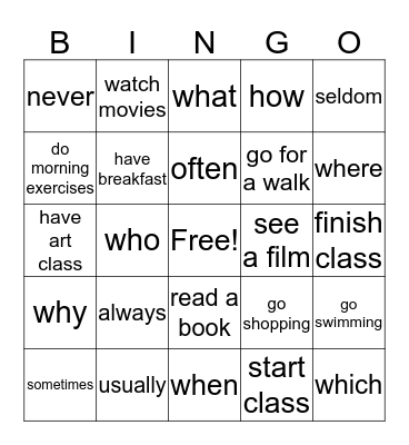 FREQUENCY ADVERBS Bingo Card