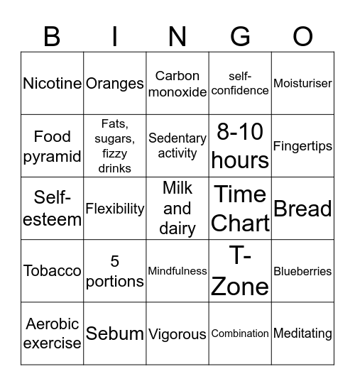 Balanced Lifestyle Bingo Card