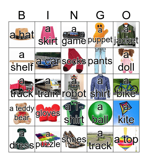 Cool Clothes and My Toys Bingo Card