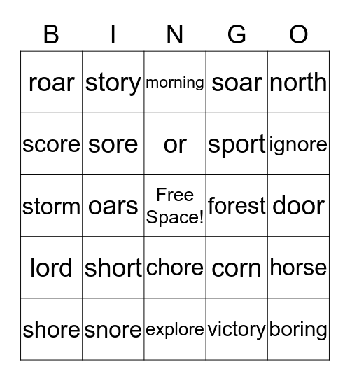 Class 3 - Bossy r -oar, -ore, -or Spelling 18 Bingo Card