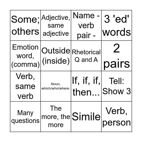 Persuasive Sentences Bingo Card