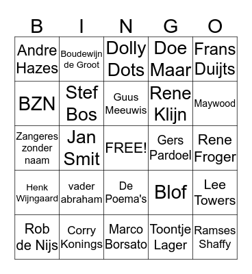 Cafe BEENTJES muziek Bingo Card
