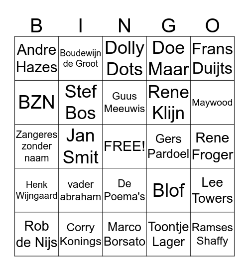 Cafe BEENTJES muziek Bingo Card