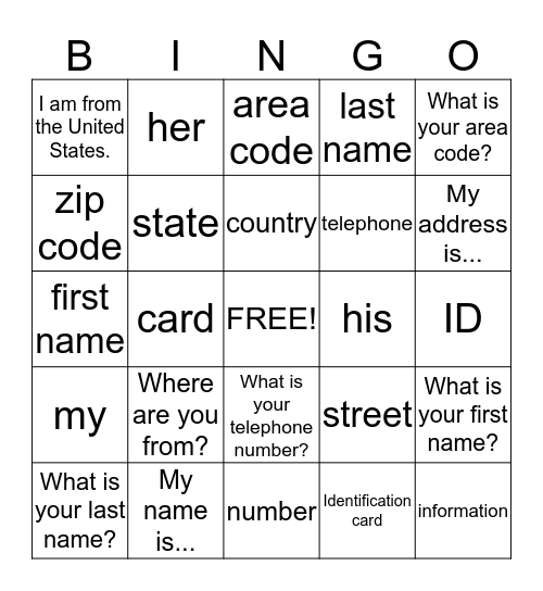 Untitled Bingo Card
