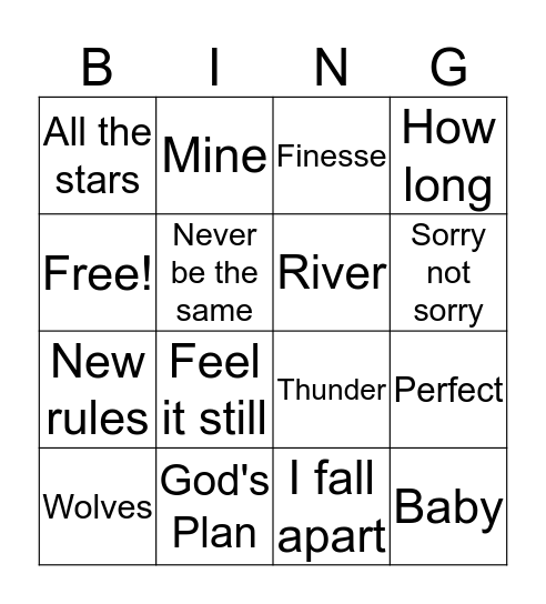 Lily, Evie and Ellie's musical bingo Card