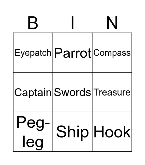 Pirates! ARRGH!! Bingo Card