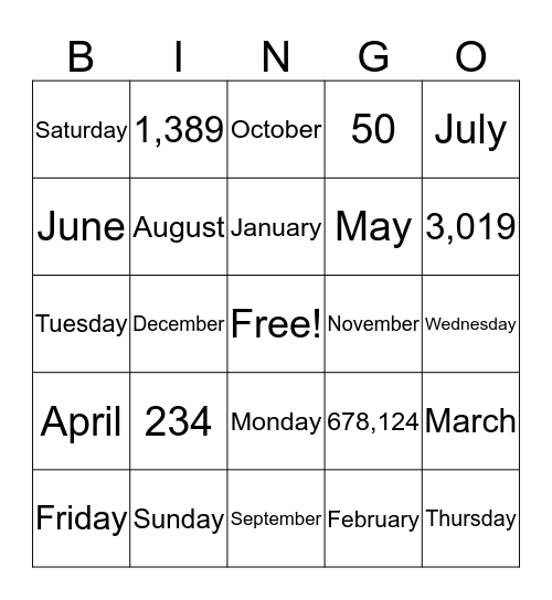 Untitled Bingo Card