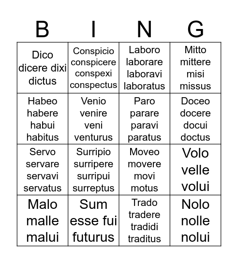 Latin Bingo Bonanza Bingo Card