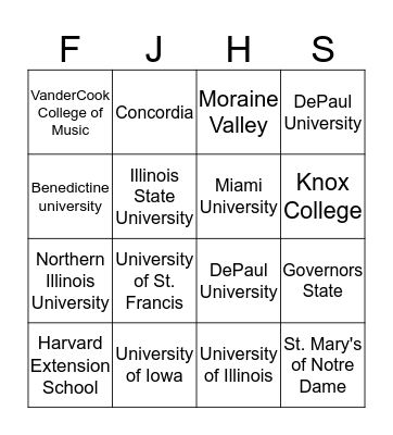COLLEGE BINGO Card