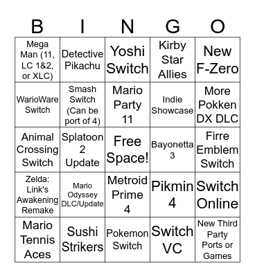 Nintendo Direct 3/8/2018 Bingo Card