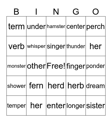 ER Bingo Card