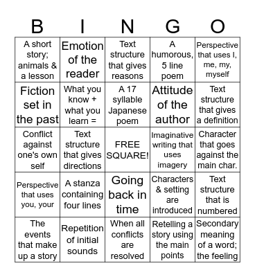 Benchmark Review Bingo Card