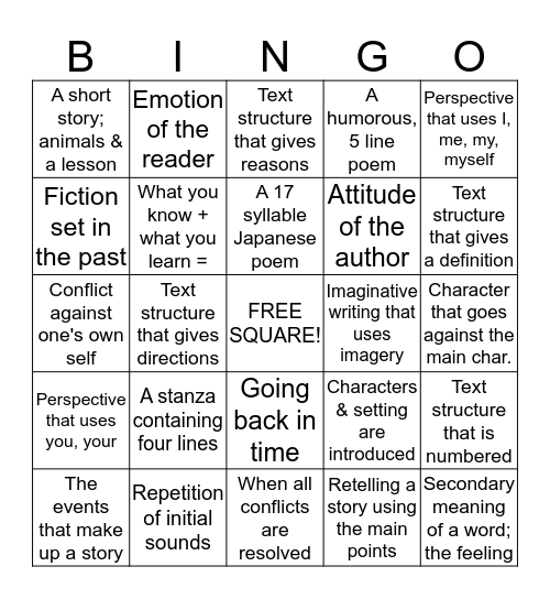 Benchmark Review Bingo Card