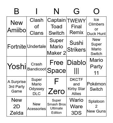 Nintendo Direct Bingo Card