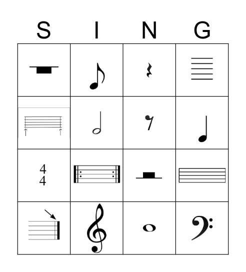 Music Symbol Bingo Card