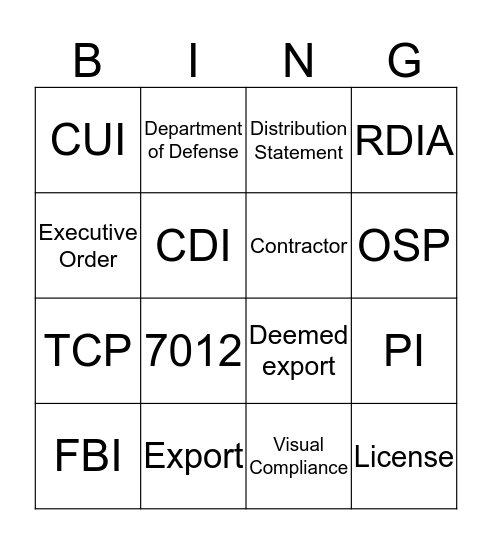 Secure Research Bingo Card