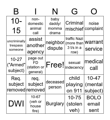 Dispatch Appreicate Week Blotter Bingo #1 Bingo Card