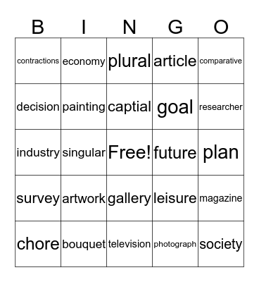 chapter 3 nouns  Bingo Card