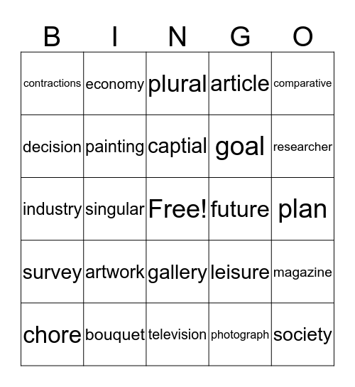 chapter 3 nouns  Bingo Card