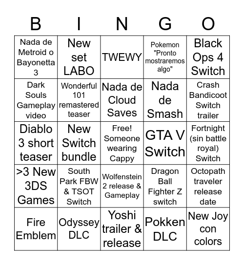 Switch Direct marzo Bingo Card