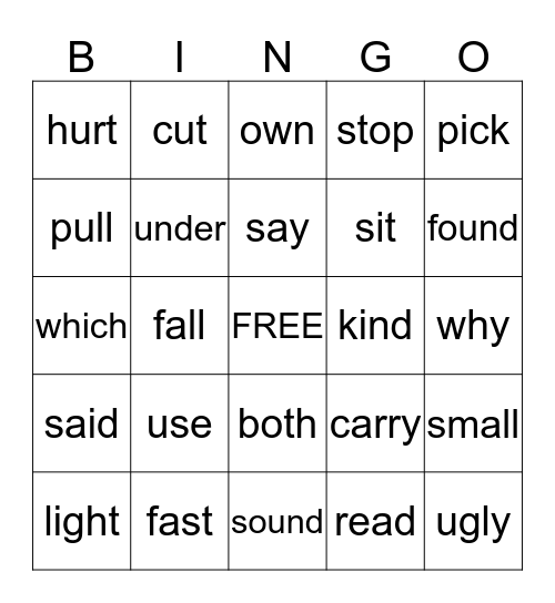 Word Wall List 10 Bingo Card