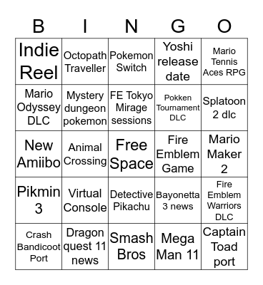 Nintendo Direct Bingo  Bingo Card
