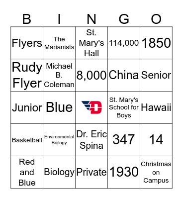 University of Dayton Bingo Card