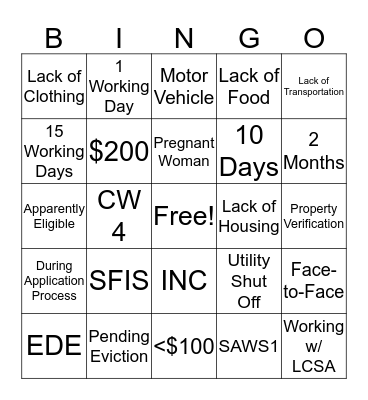 INC BINGO Card