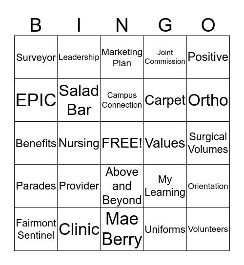 Employee Forum BINGO Card