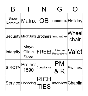 Employee Forum BINGO Card
