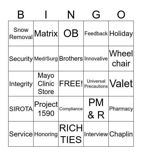 Employee Forum BINGO Card