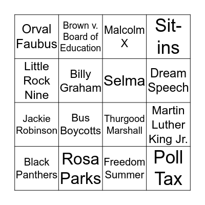 Civil Rights Bingo  Bingo Card