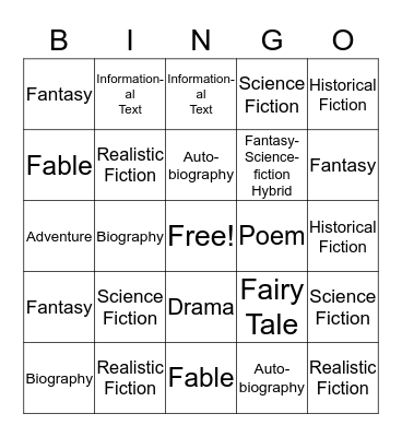 Genre Bingo Card