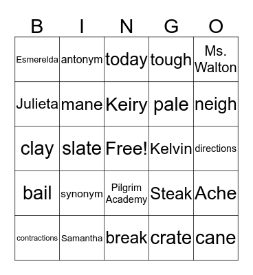 4th Grade Bingo Card