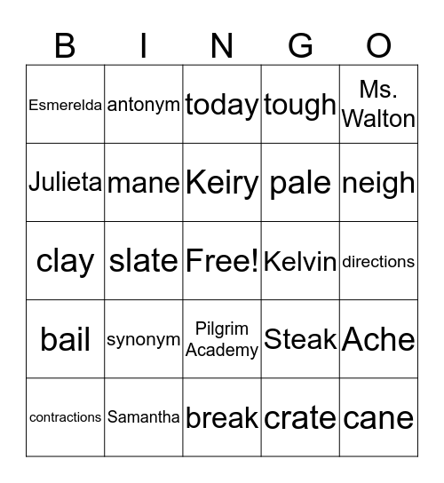 4th Grade Bingo Card