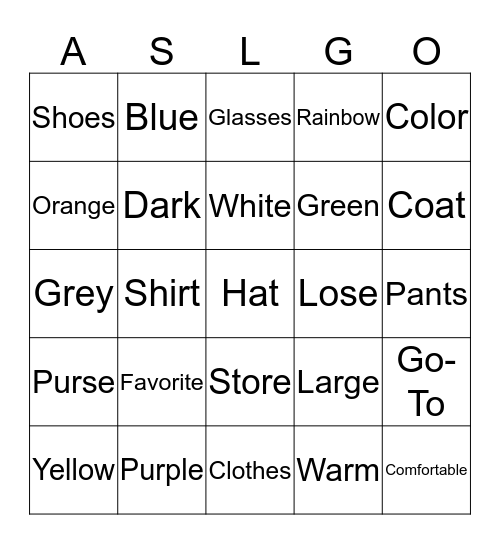 What Not To Wear List 2 Bingo Card