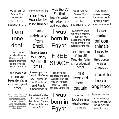 DCF Ecuador Bingo Card