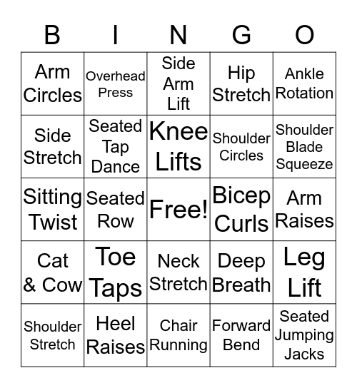 Fitness Bingo Card