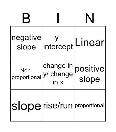 Vocabulary Bingo Card