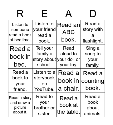 Rider Reading Month Bingo Card